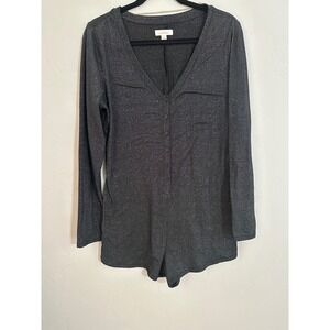 Colsie‎ Women's Charcoal Sparkle Long Sleeve Romper Button Up V Neck M